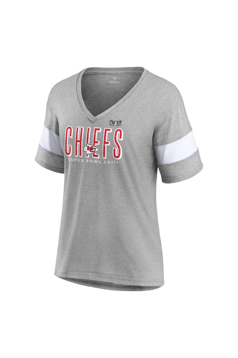 Women's Fanatics Branded  Heather Gray Kansas City Chiefs Super Bowl LVIII Cheer Section Tri-Blend V-Neck Fashion T-Shirt, Alternate, color, Heather Gray