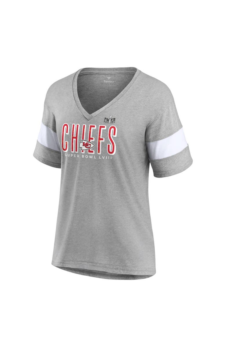 FANATICS Women's Fanatics Branded Heather Gray Kansas City Chiefs Super Bowl LVIII Cheer Section Tri-Blend V-Neck Fashion T-Shirt, Alternate, color,