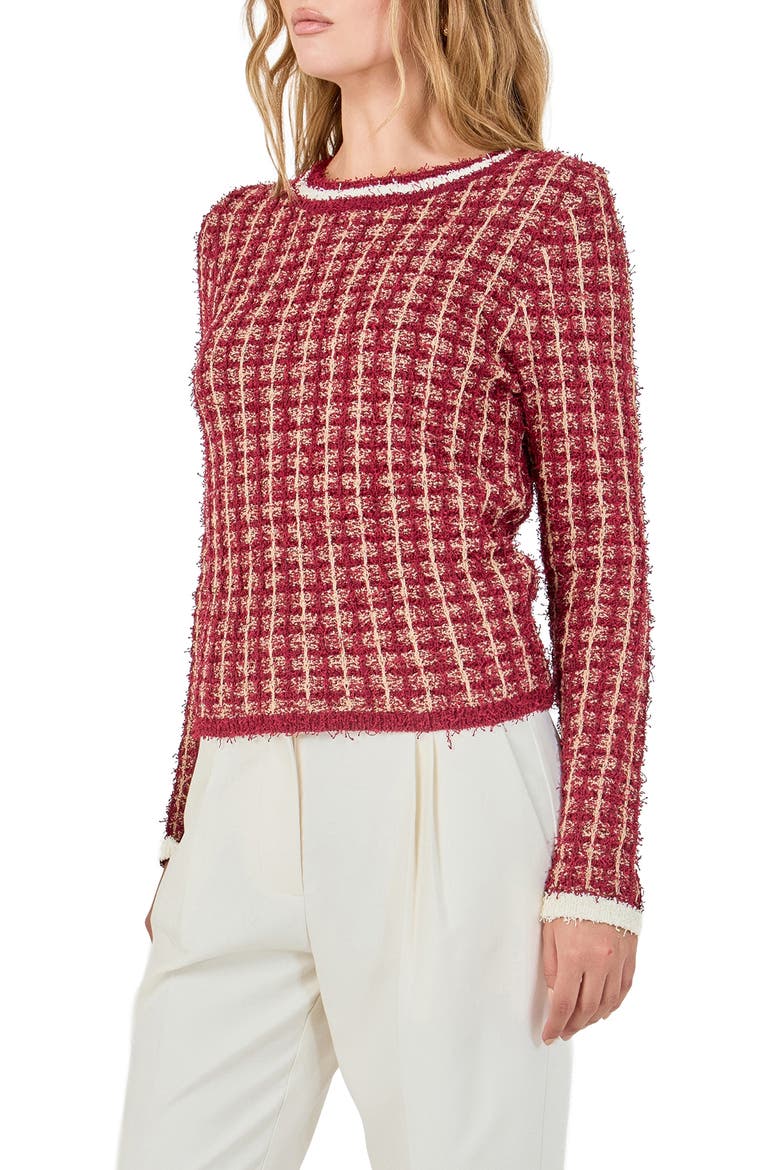 Texture Check Sweater, Alternate, color, MERLOT MULTI