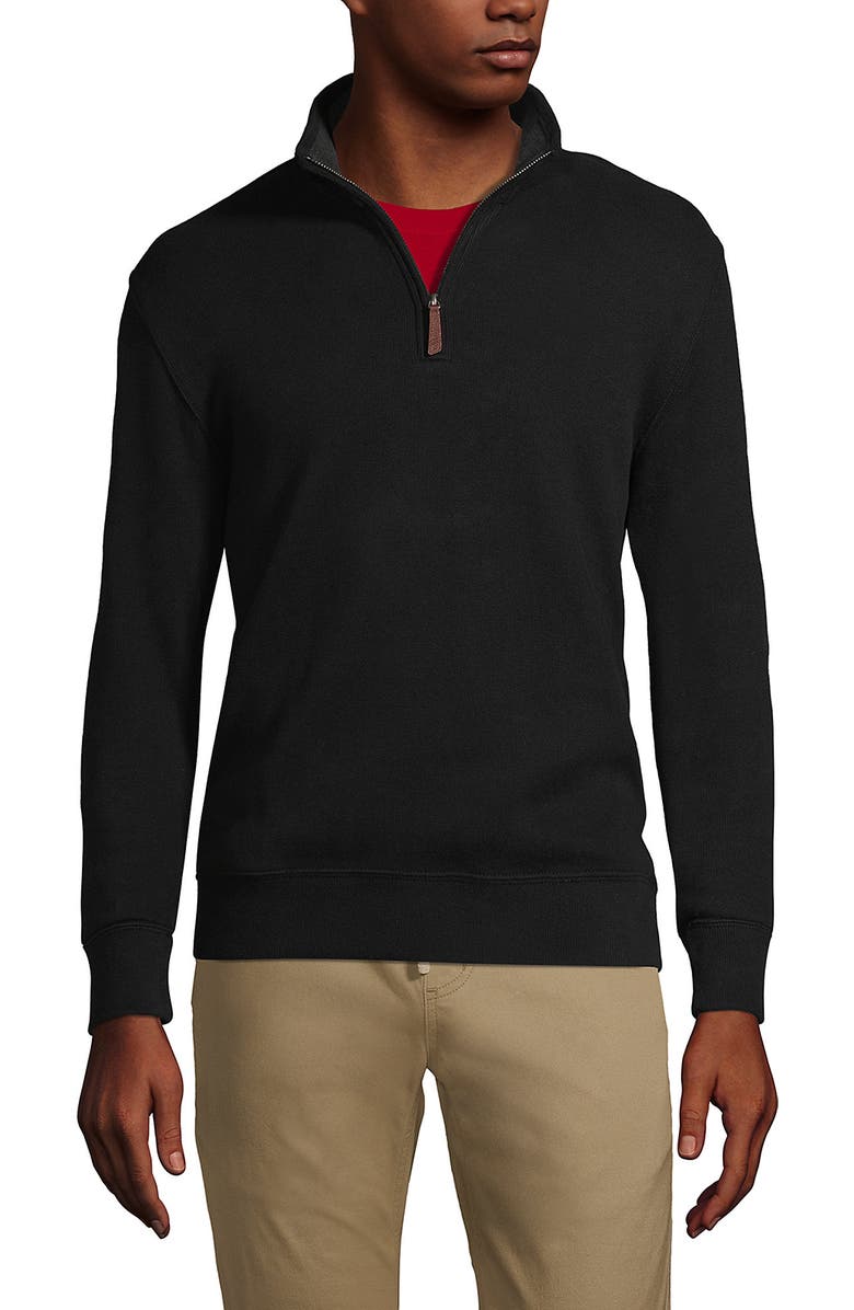 Lands' End Bedford Rib Quarter Zip Pullover Sweater, Main, color, Black