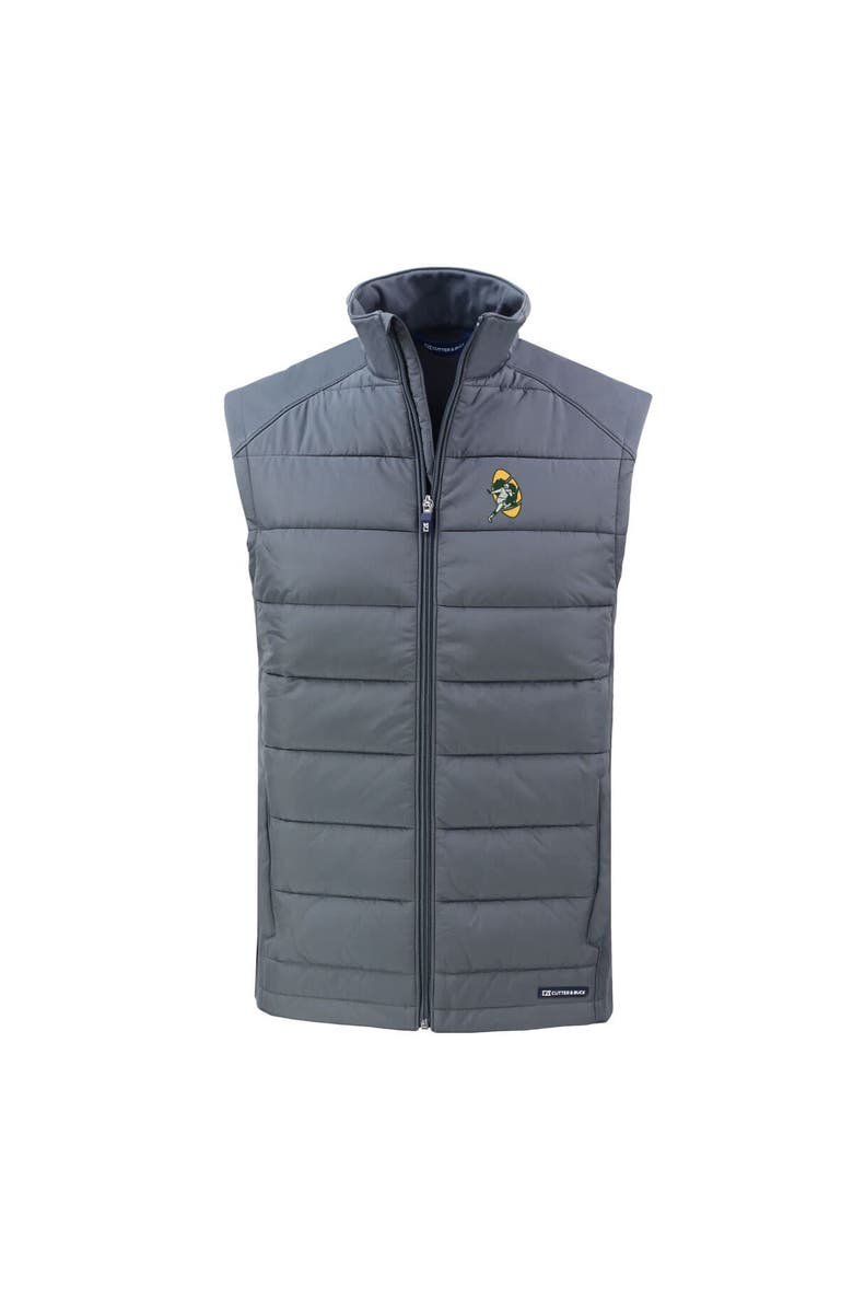 Cutter & Buck Men's Cutter & Buck Gray Green Bay Packers Throwback Evoke Hybrid Eco Softshell Recycled Full-Zip Vest, Alternate, color,