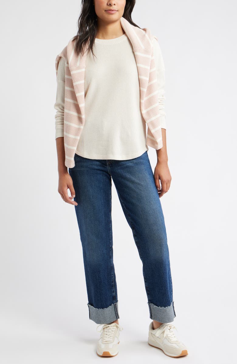 Caslon<sup>®</sup> Long Sleeve Waffle Knit T-Shirt, Alternate, color, Beige Oatmeal Light Heather