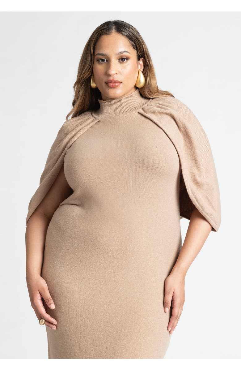 ELOQUII Sweater Cape Dress, Alternate, color, Black Onyx