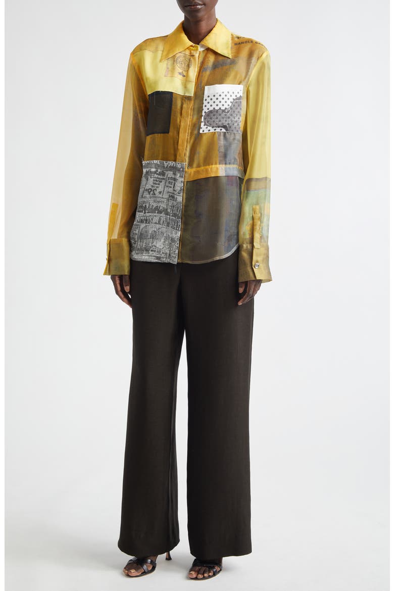 Collage Sheer Organza Button-Up Shirt, Alternate, color, YELLOW MULTI