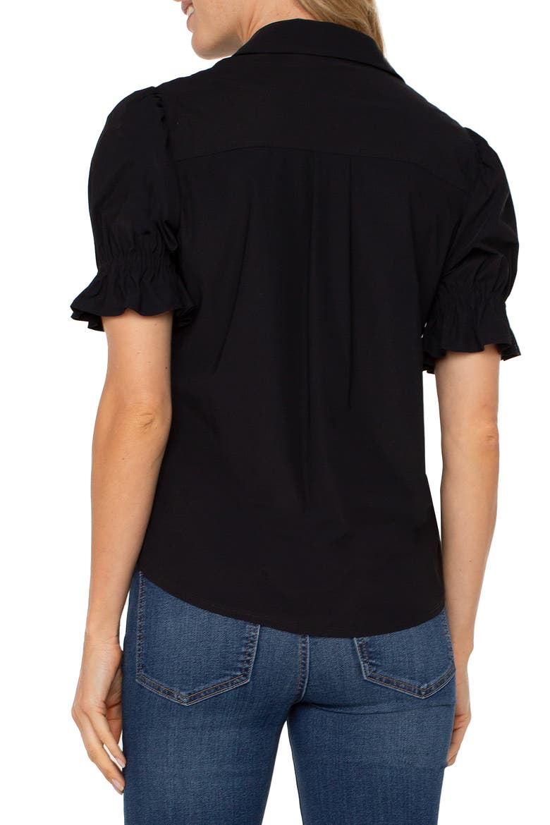 Puff Sleeve Knit Snap-Up Shirt, Alternate, color, BLACK