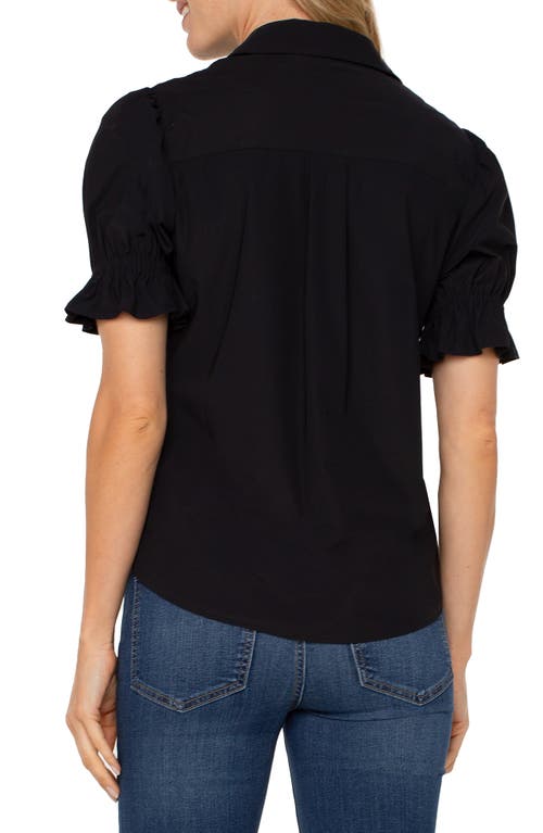 Liverpool Los Angeles Puff Sleeve Knit Snap-up Shirt In Black