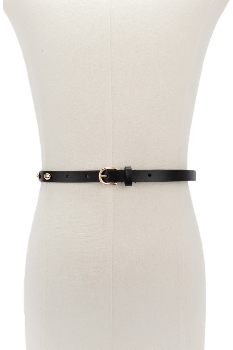 stud leather belt, Alternate, color, BLACK