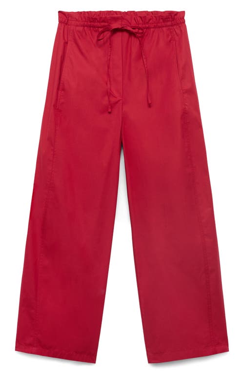 Mango Paperbag Wide Leg Cotton Poplin Pants In Red