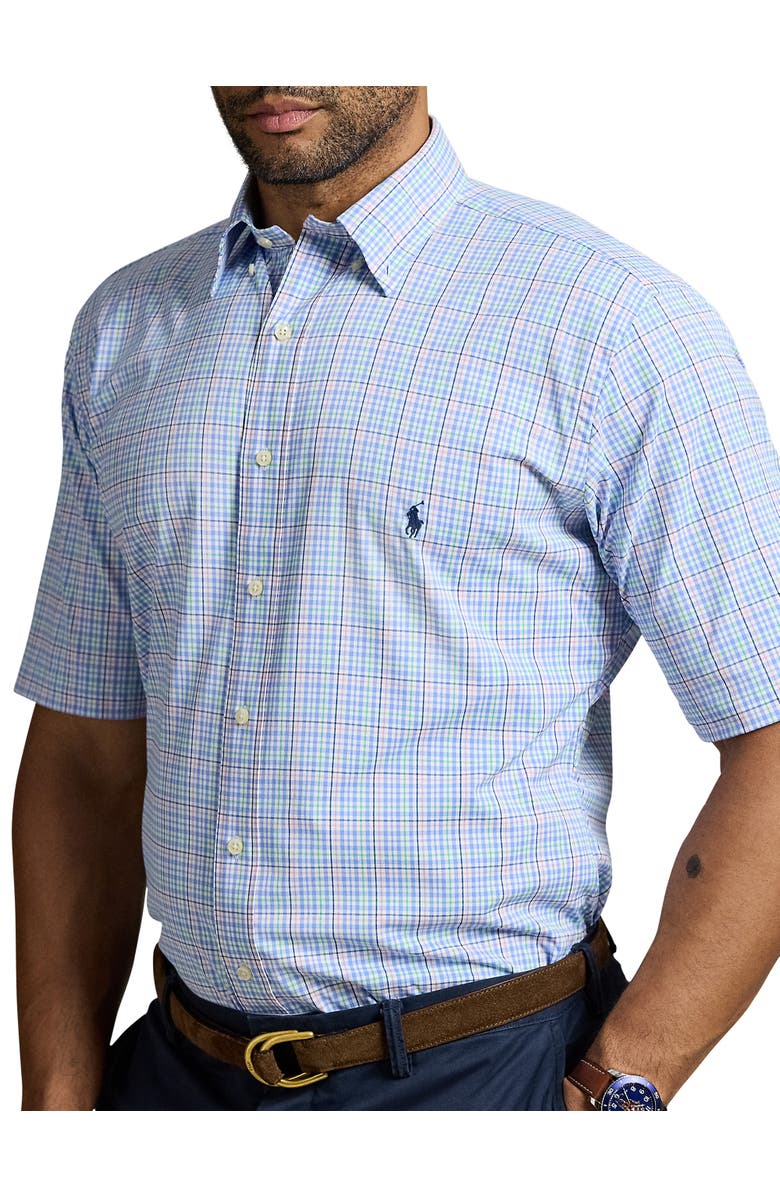 Polo Ralph Lauren Big & Tall Performance Twill Sport Shirt, Alternate, color, Blue Pink Multi