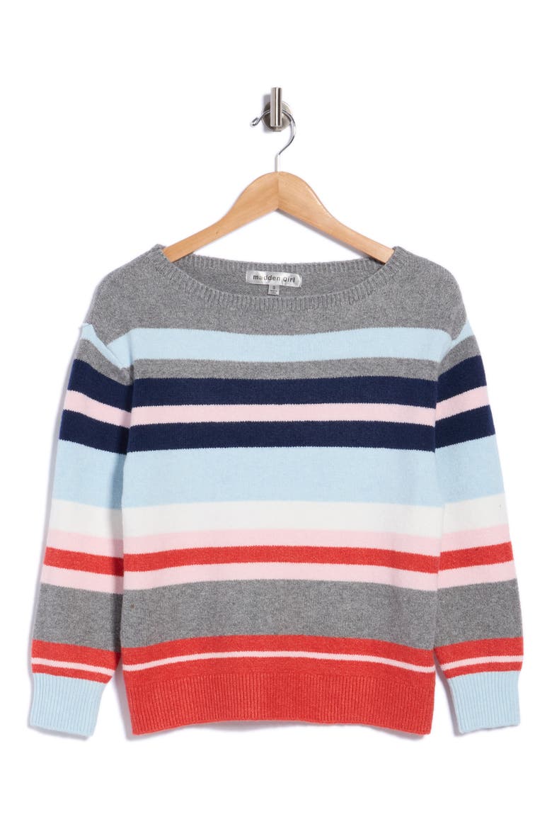 Stripe Boat Neck Sweater, Main, color, RED COMBO