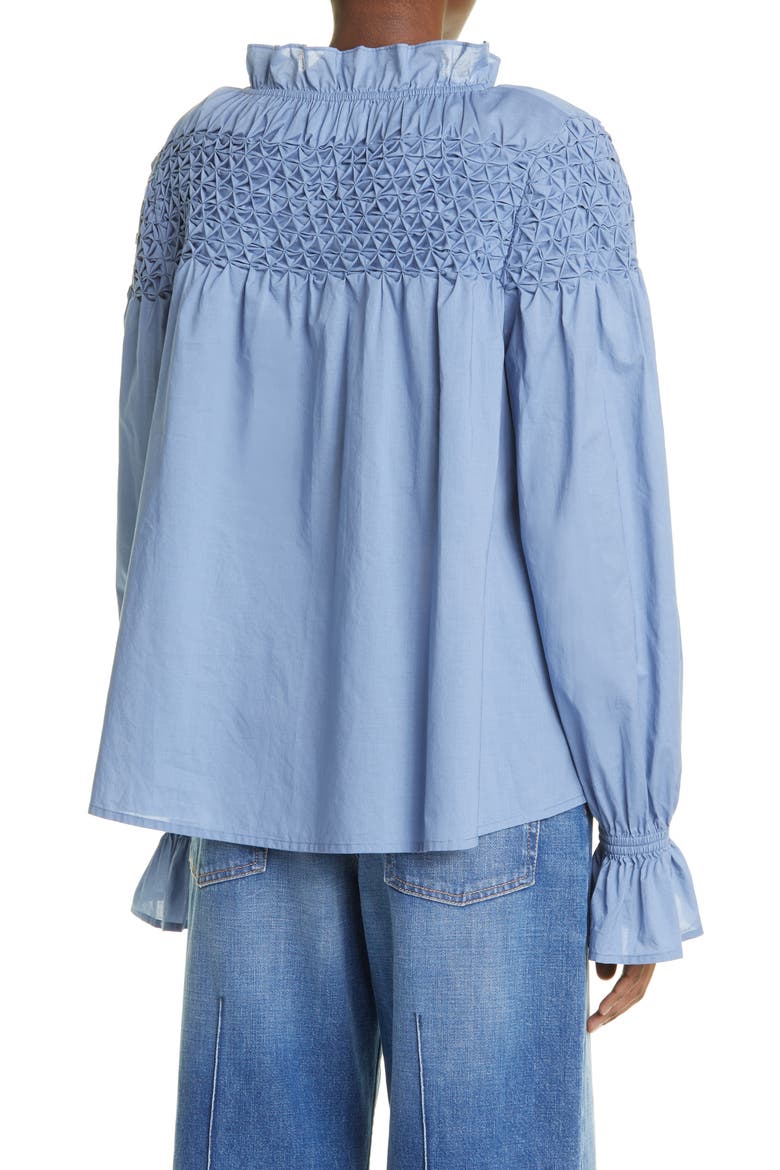 Majorelle Smocked Blouse, Alternate, color, SLATE BLUE