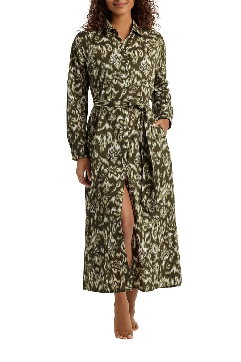 Print Midi Cover-Up Shirtdress, Main, color, OLIVE MULTI