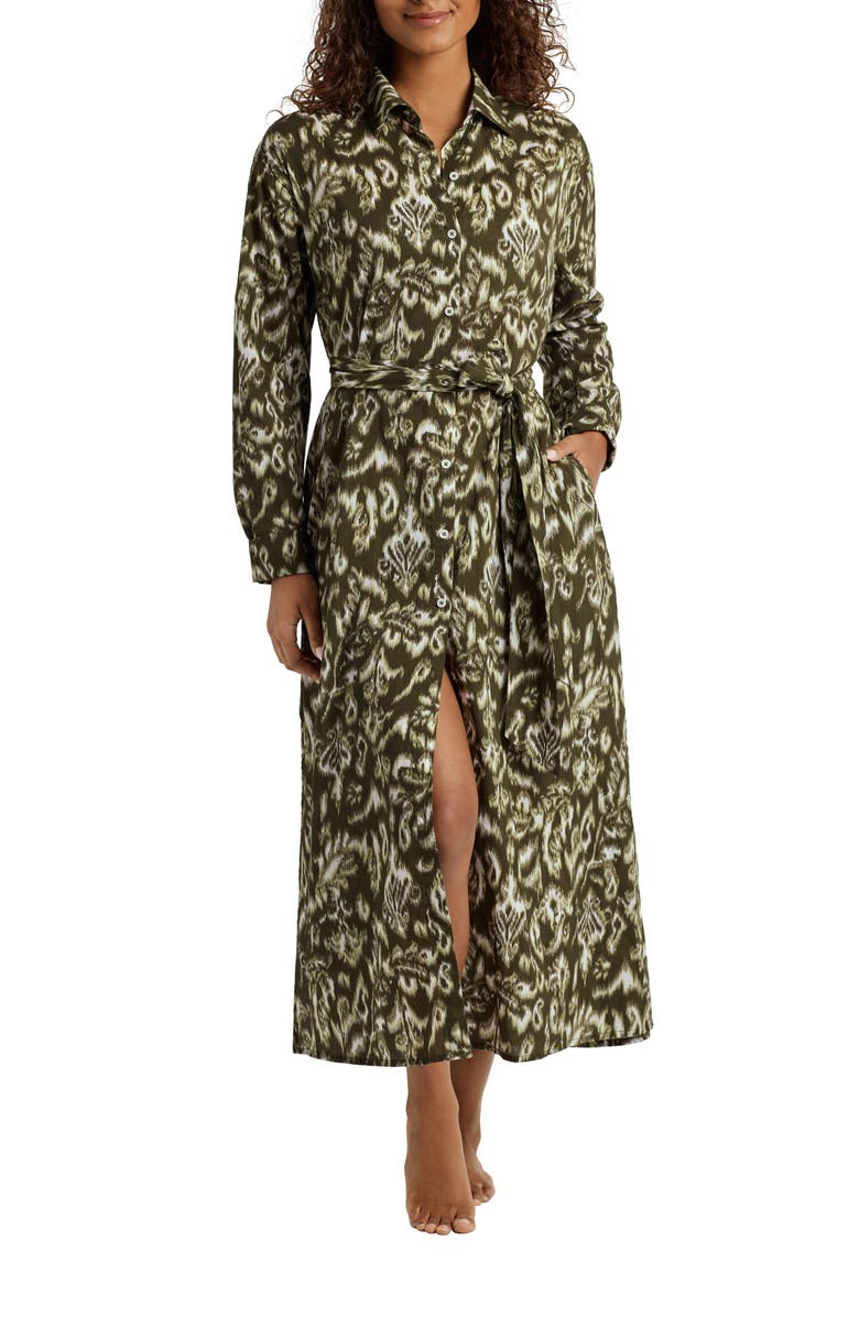 Lauren Ralph Lauren Print Midi Cover-Up Shirtdress, Main, color, Olive Multi