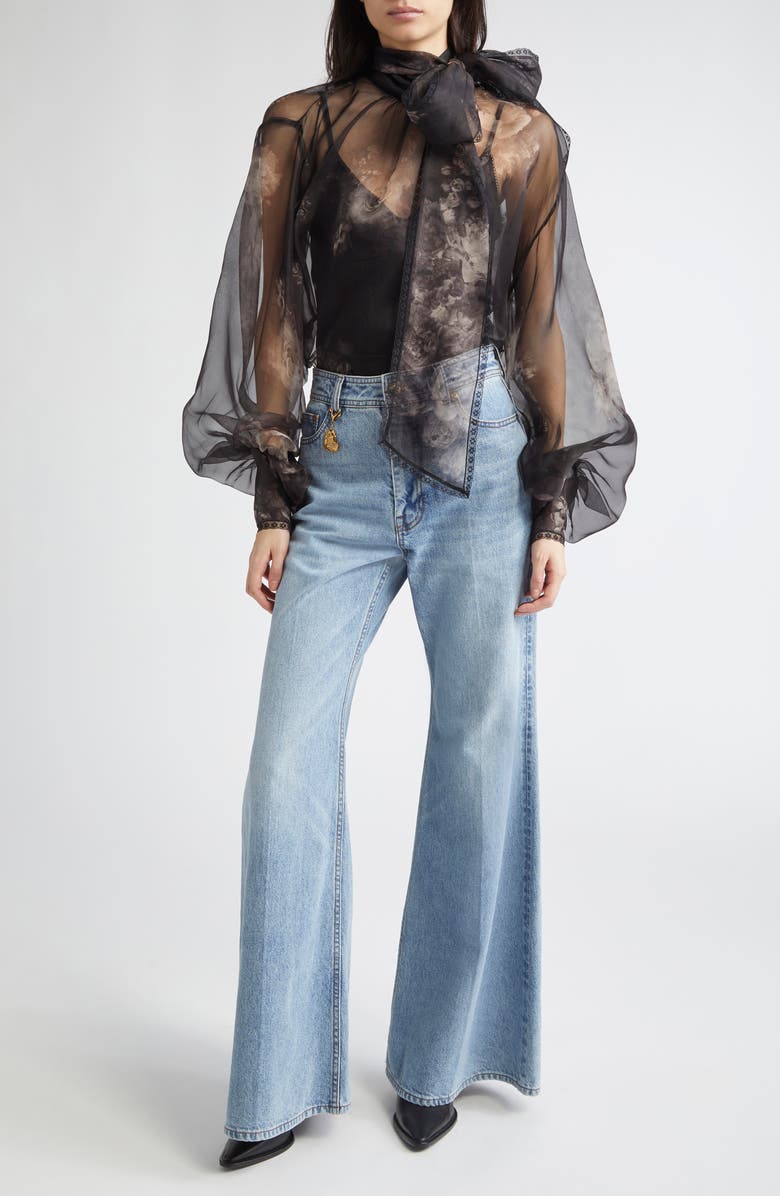 Zimmermann Hypnotic Pussy Bow Organza Top, Alternate, color, Ghost Floral