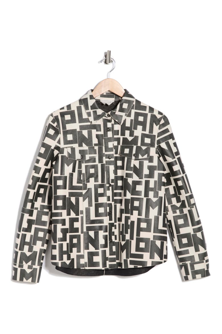 Logo Print Leather Shirt, Alternate, color, CHALK