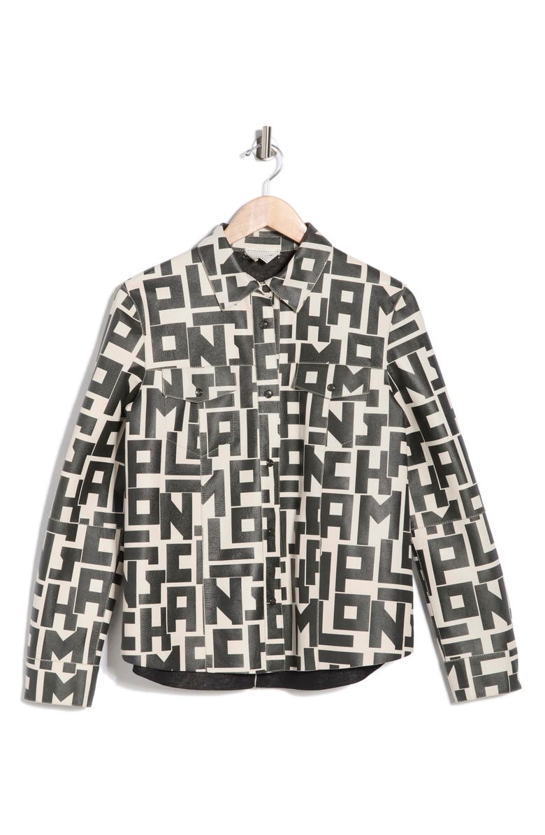 Longchamp Logo Print Leather Shirt, Alternate, color, Chalk
