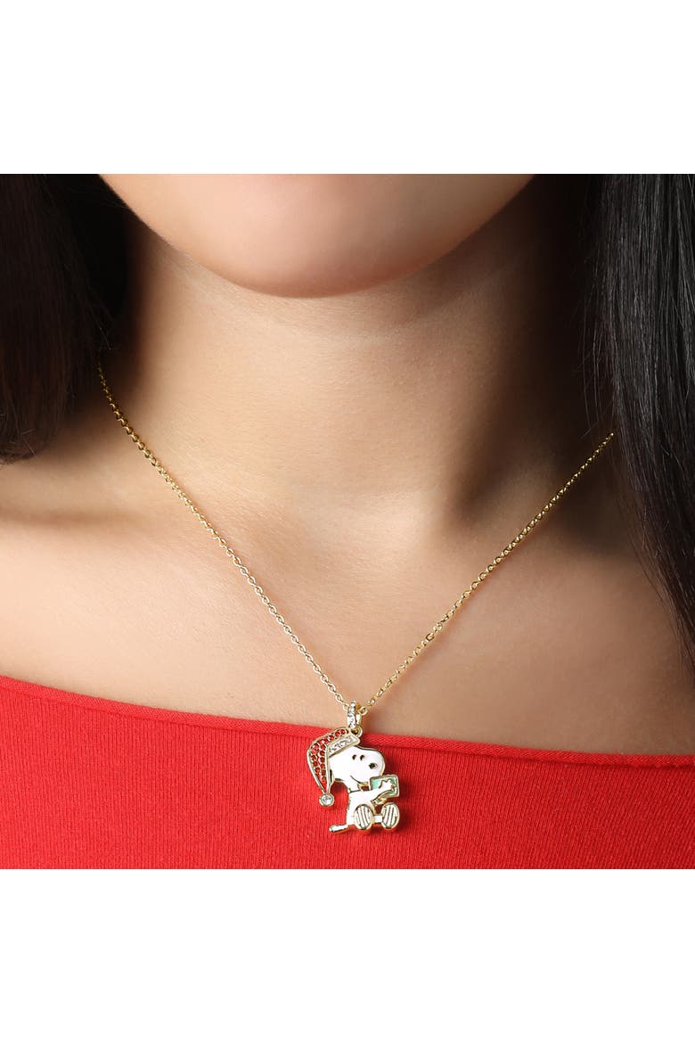 Snoopy Christmas Necklace for Women, Clear and Red Crystals, 16"+2", Alternate, color, Gold