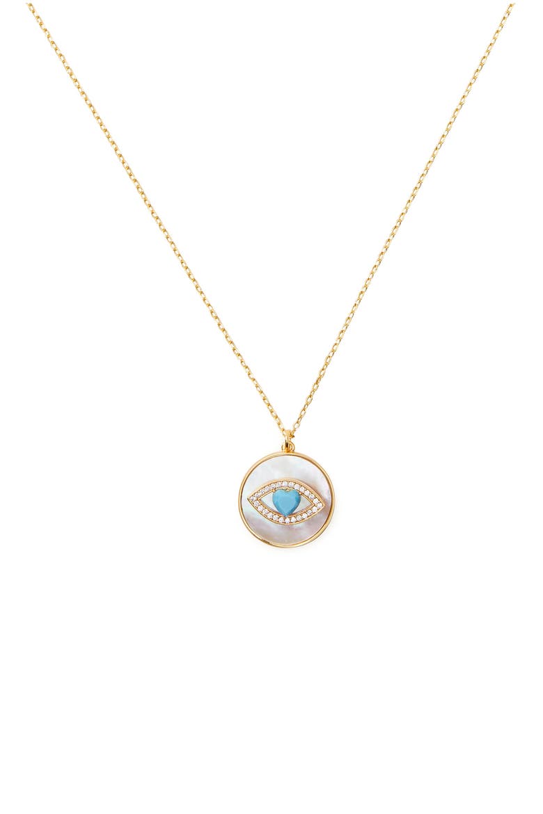 lucky charm evil eye pendant necklace, Alternate, color, CREAM/ GOLD