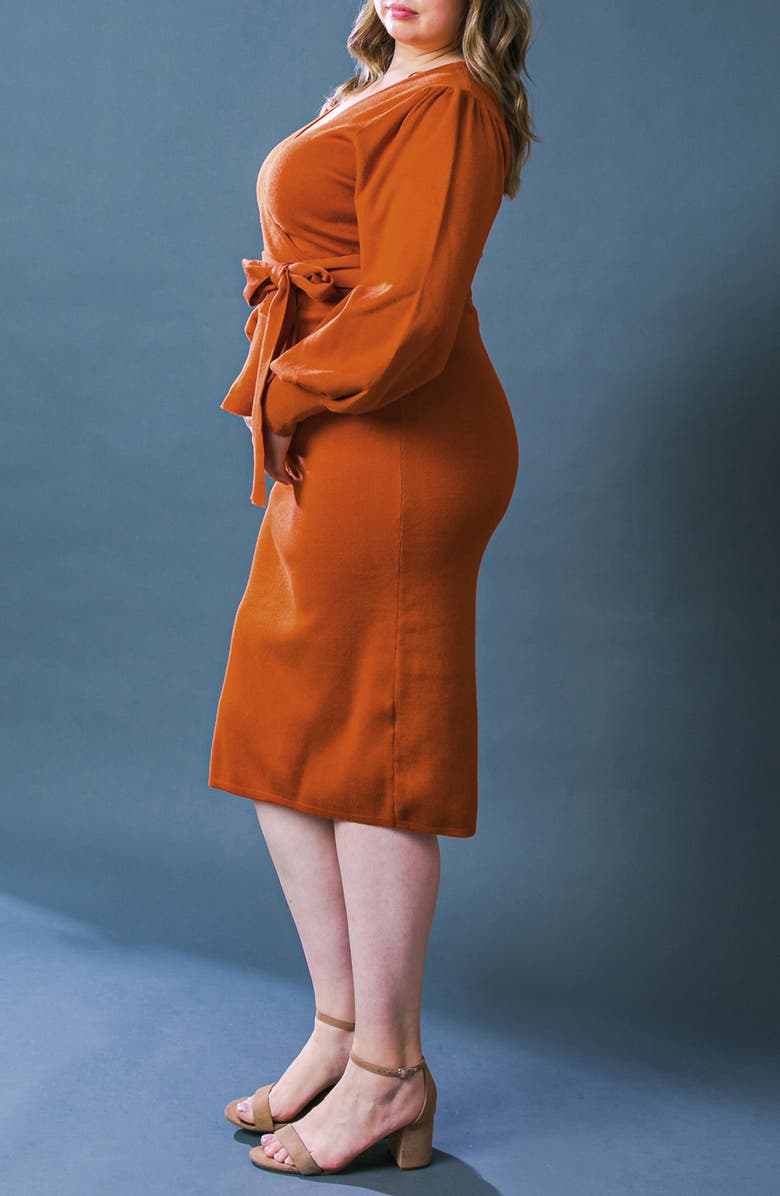 FLYING TOMATO Long Sleeve Midi Sweater Dress, Alternate, color, Rust