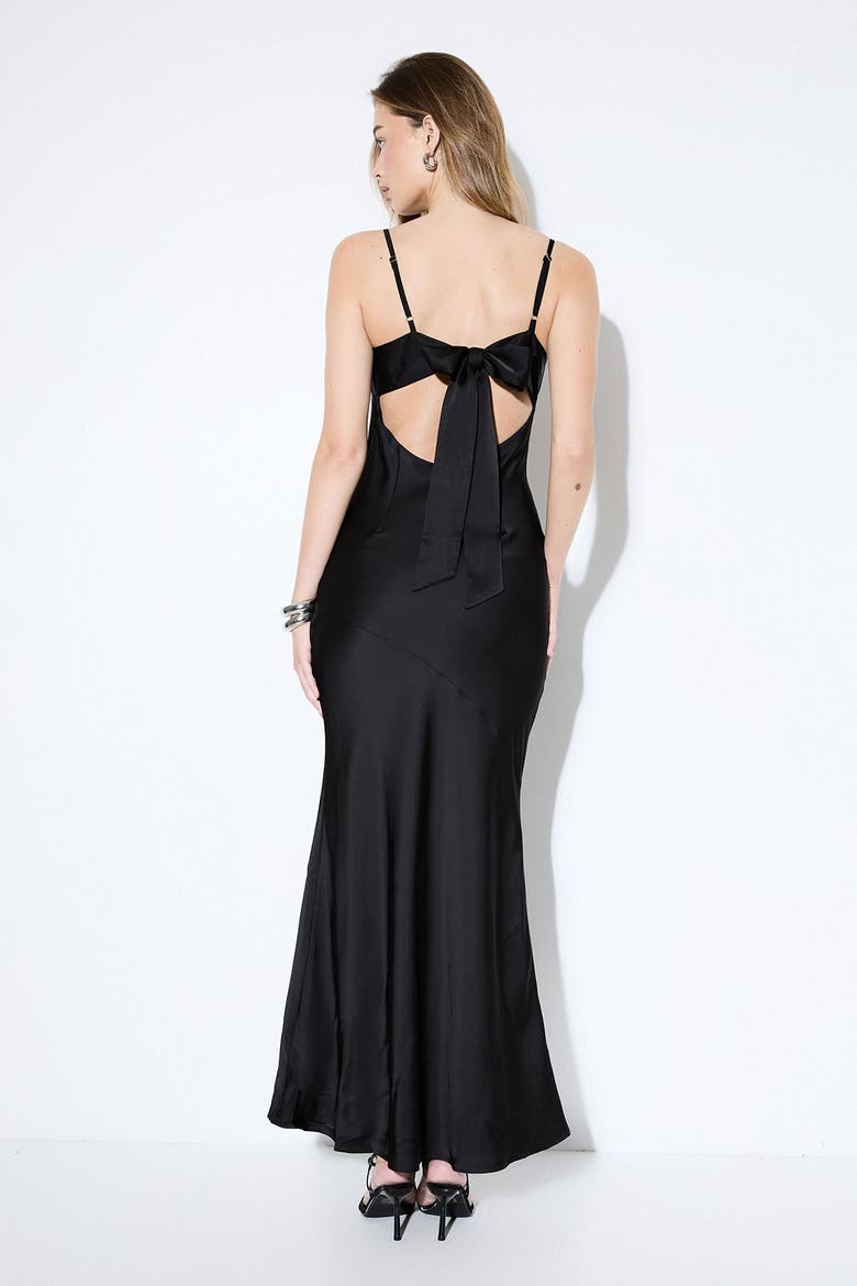 Premium Satin Bow Bridesmaid Dress, Alternate, color, Black