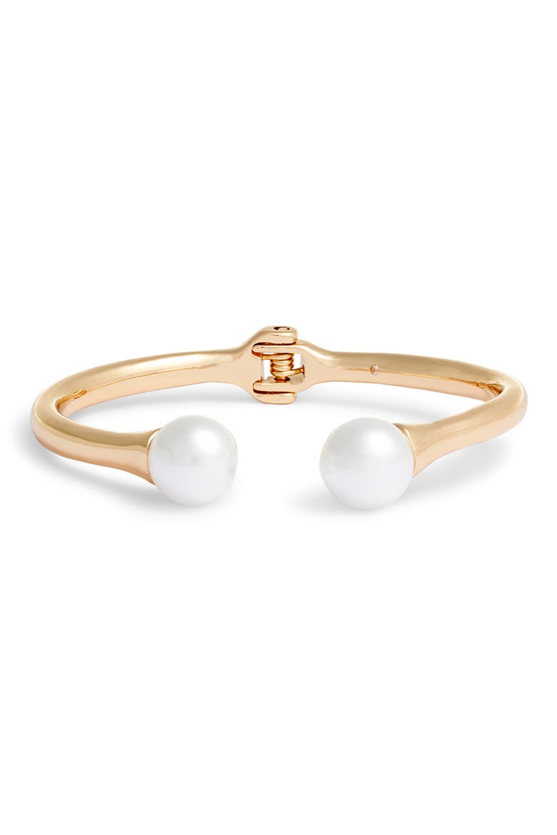 Imitation Pearl Open Hinged Bracelet, Main, color, WHITE- GOLD