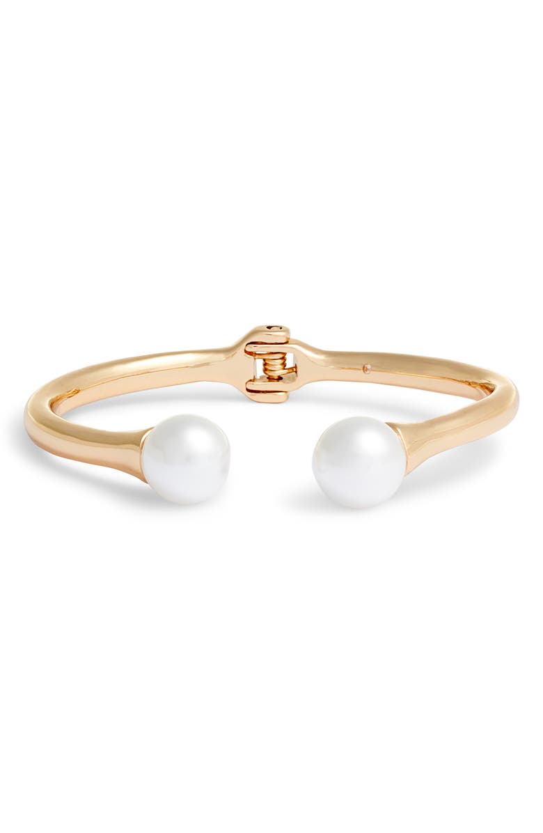 Rachel Parcell Imitation Pearl Open Hinged Bracelet, Main, color,