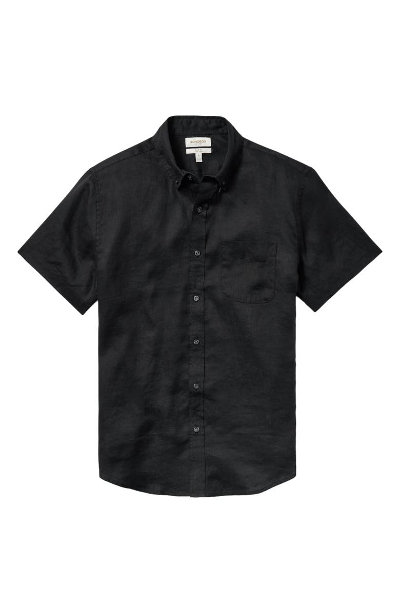 Bonobos Slim Fit Linen Short Sleeve Shirt, Alternate, color, Black Linen