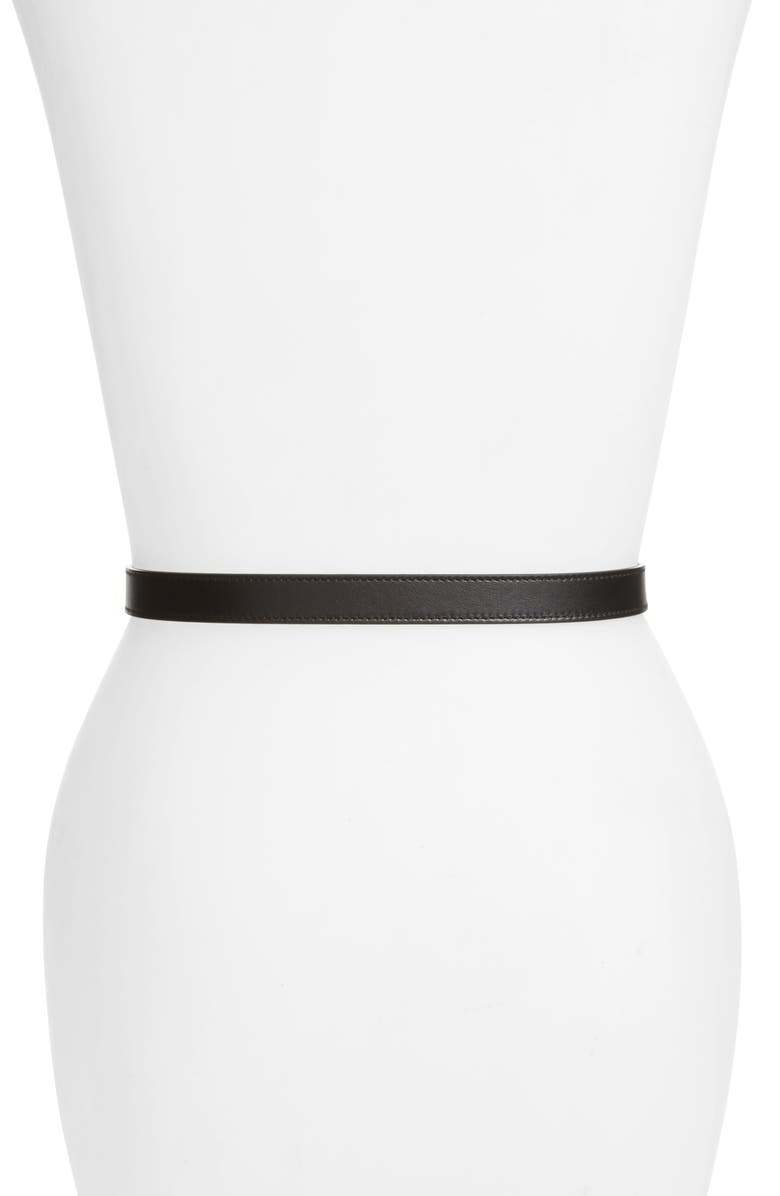 Gucci Imitation Pearl Logo Buckle Leather Skinny Belt, Alternate, color, 