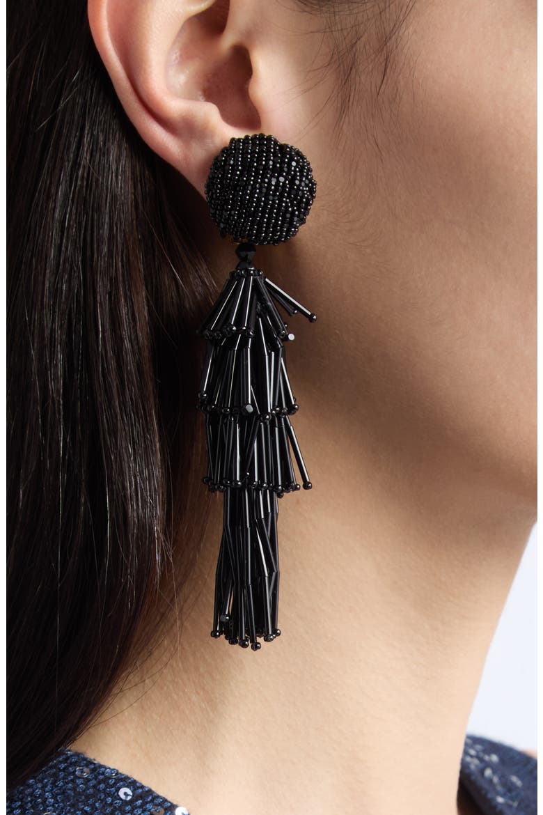 Fringe Tassel Clip-On Earrings, Alternate, color, BLACK