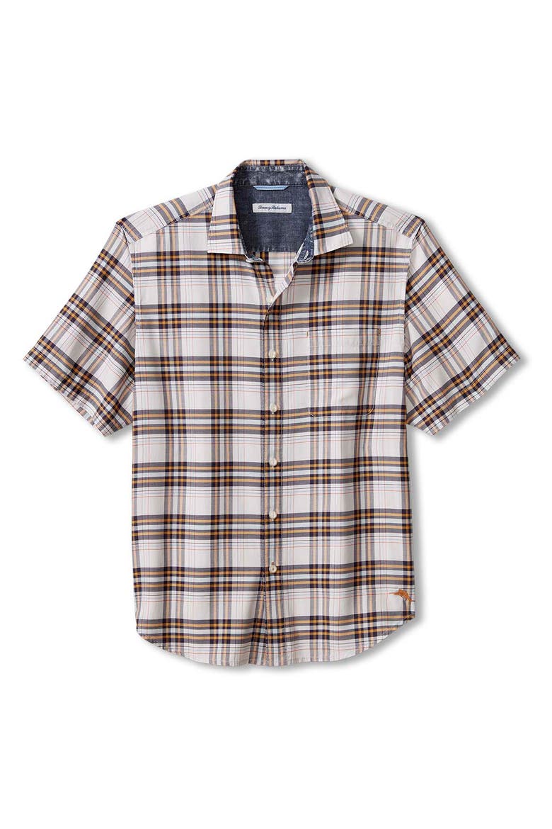 Bondi Beach Plaid Short Sleeve Button-Up Shirt, Main, color, BLEACHED SAND