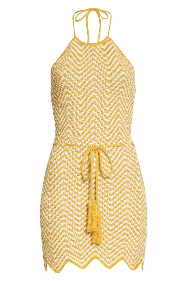Chantal Tie Waist Halter Knit Minidress, Alternate, color, CANARY MULTI
