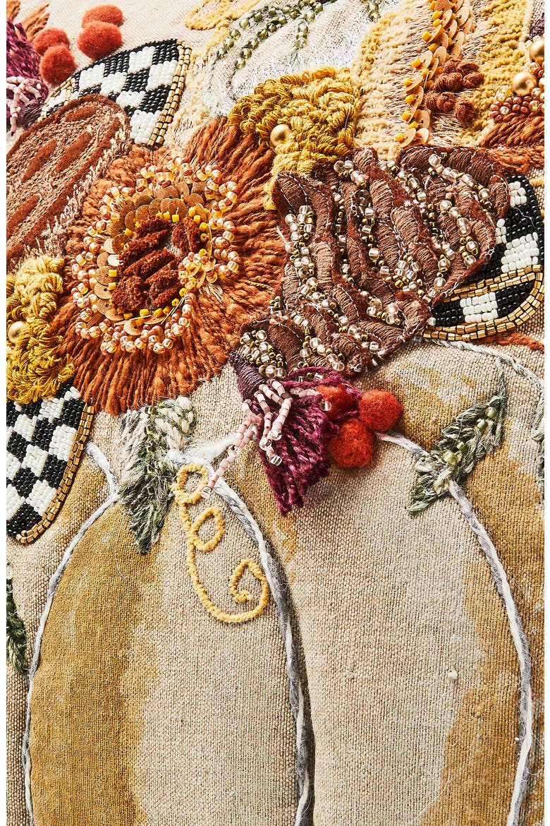 Autumn Frost Beaded Pumpkin Throw Pillow, Alternate, color, BEIGE