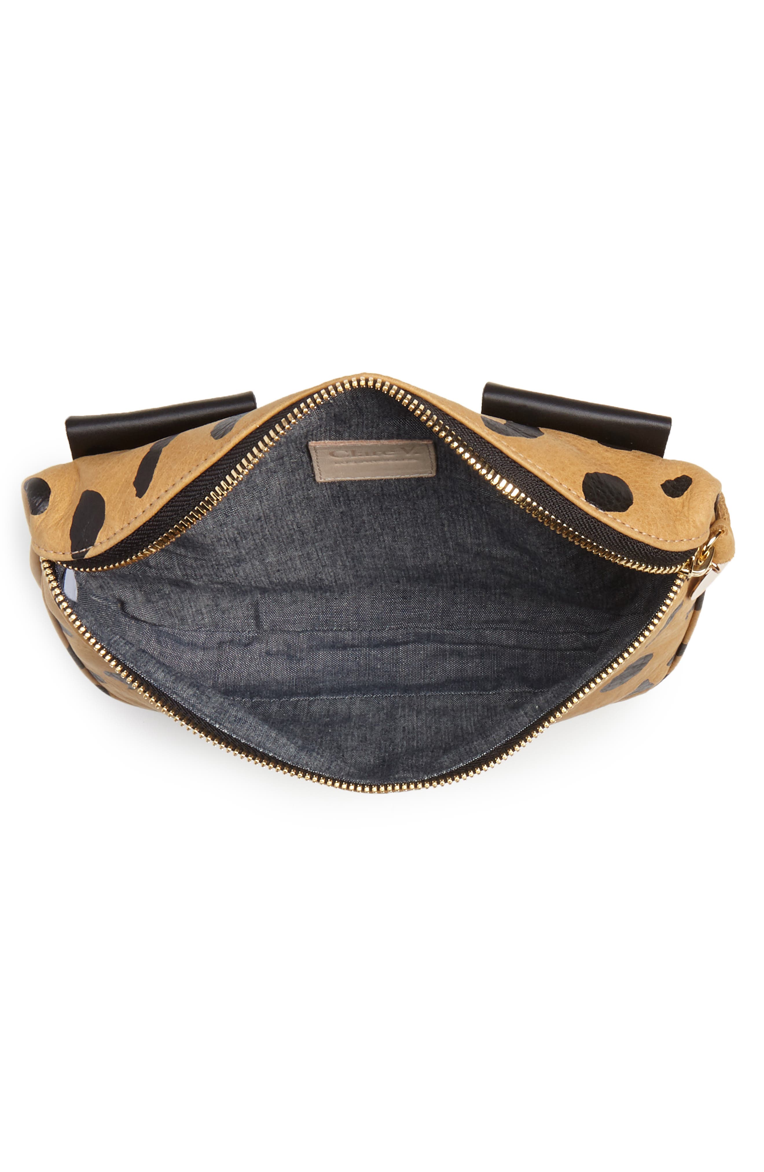 Clare V. Jaguar Print Leather Fanny Pack, Alternate, color, 