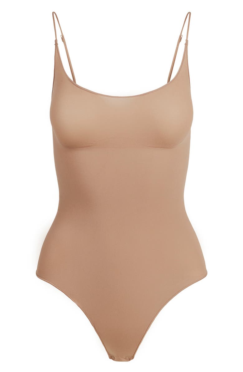 SKIMS Sheer Seamless Thong Bodysuit, Alternate, color, Sienna