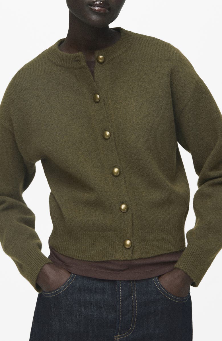 MANGO Crewneck Cardigan, Main, color, Khaki Green