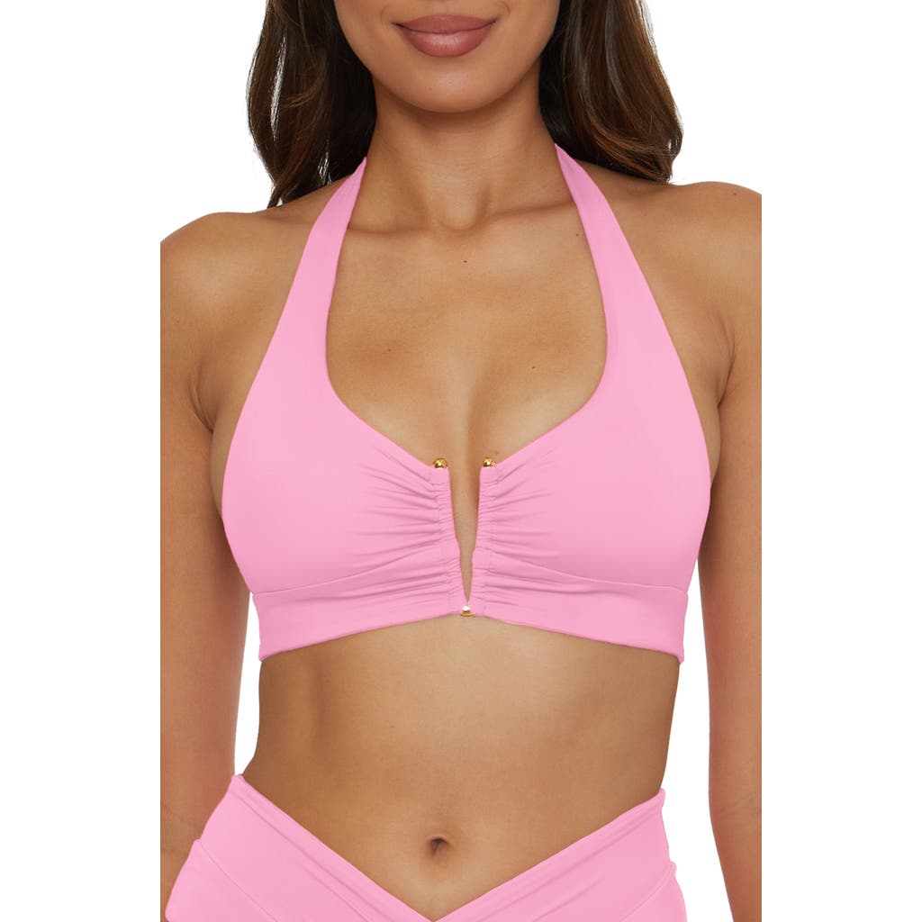 Becca Shirred V-wire Halter Bikini Top In Rosy