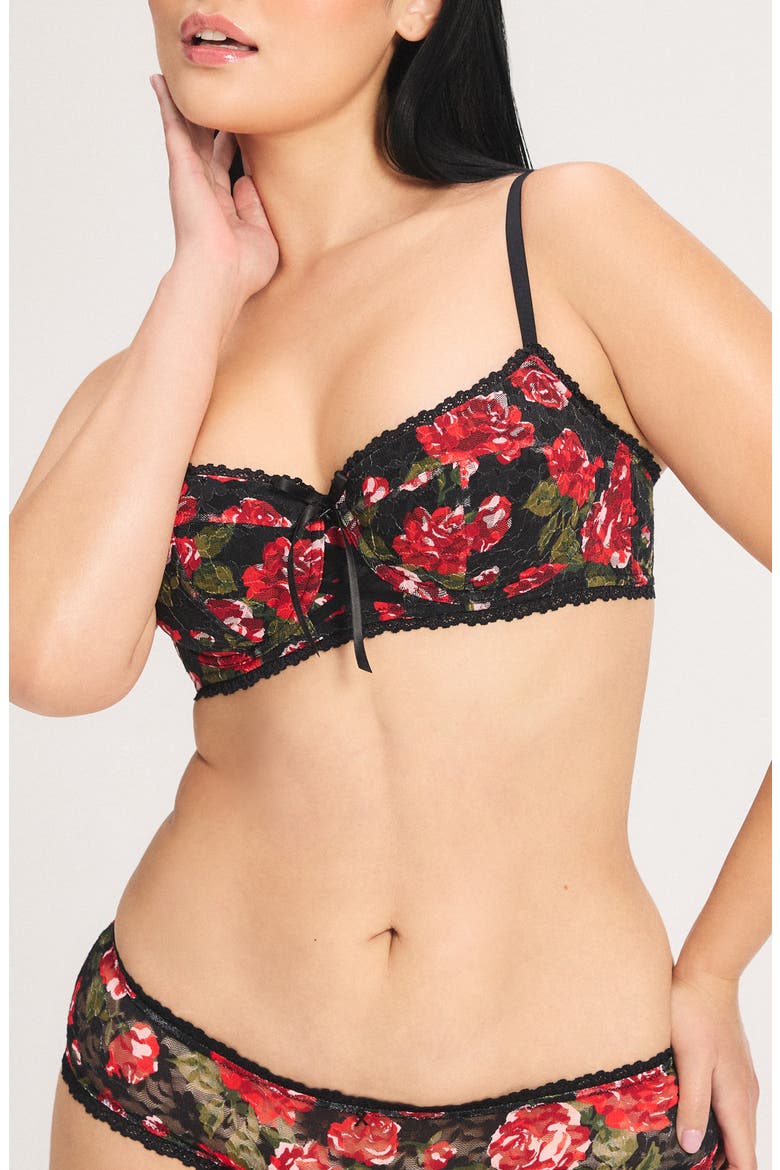 Sinful Rose Lace Balconette Bra, Main, color, BLACK CAVIAR ROSY PASSIONS