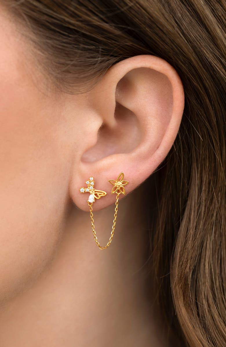Girls Crew Butterfly Effect Double Piercing Chain Earring, Alternate, color, Gold