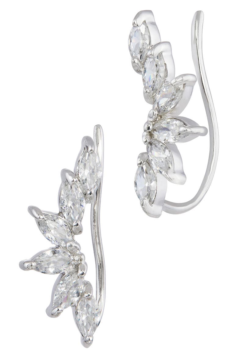 Flared Pear Cubic Zirconia Ear Climbers, Main, color, WHITE