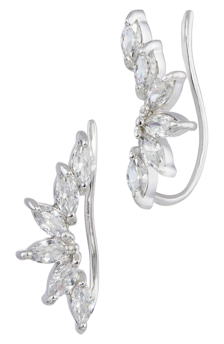 SAVVY CIE JEWELS Flared Pear Cubic Zirconia Ear Climbers, Main, color, White
