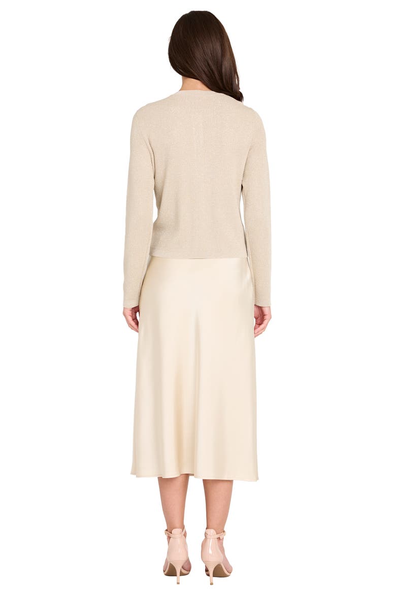 Metallic Sparkle Bow Button Cardigan, Alternate, color, CHAMPAGNE