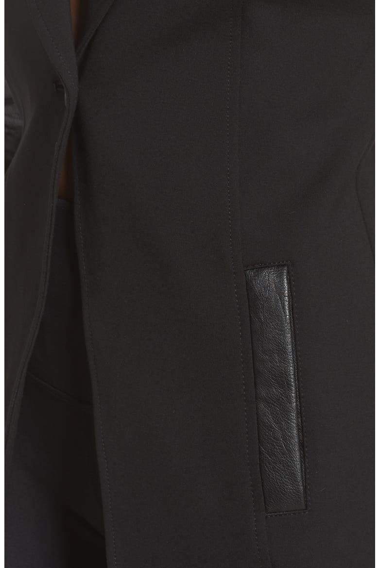 Hooded Moto Blazer with Faux Leather Sleeves, Alternate, color, BLACK