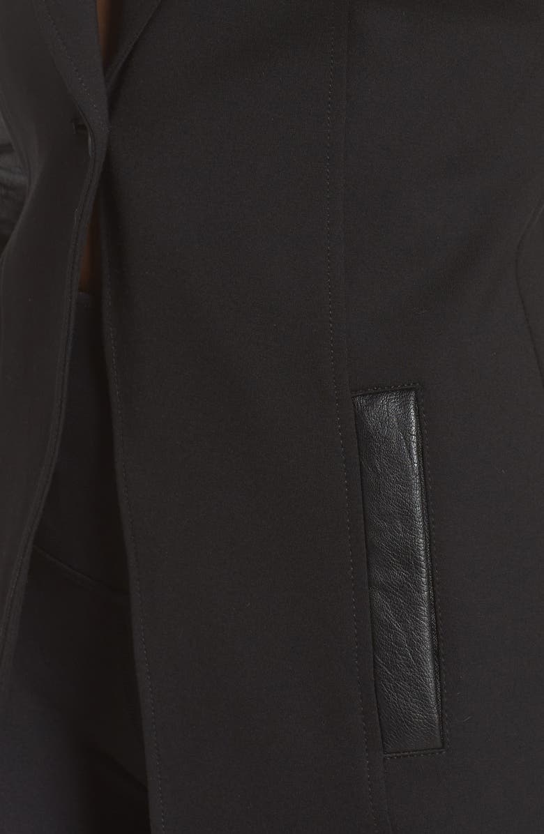 Blanc Noir Hooded Moto Blazer with Faux Leather Sleeves, Alternate, color,