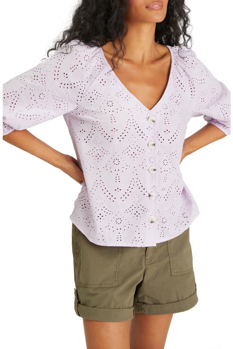 Modern Eyelet V-Neck Blouse, Alternate, color, LAVENDER ICE