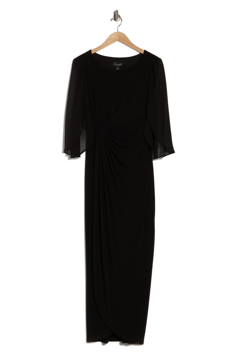 Connected Apparel Cape Sleeve Faux Wrap Gown, Main, color, 