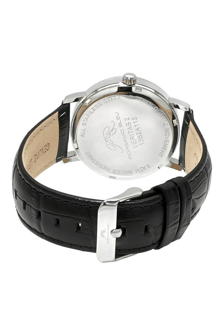 Veritas 2 Croc Embossed Leather Strap Watch, 40mm, Alternate, color, SILVER