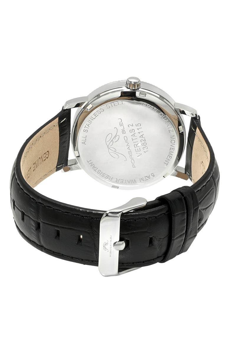 PORSAMO BLEU Veritas 2 Croc Embossed Leather Strap Watch, 40mm, Alternate, color, Silver