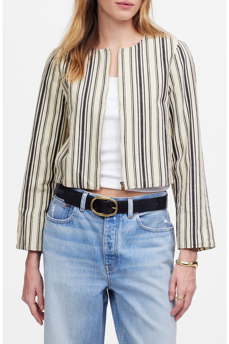 Stripe Crop Cotton & Linen Jacket, Main, color, VINTAGE IVORY