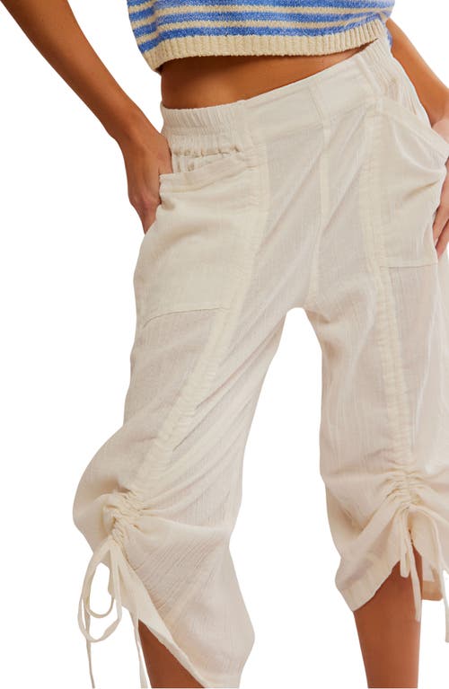 Shop Free People Gianna Ruched Cotton Capri Pants In Optic White