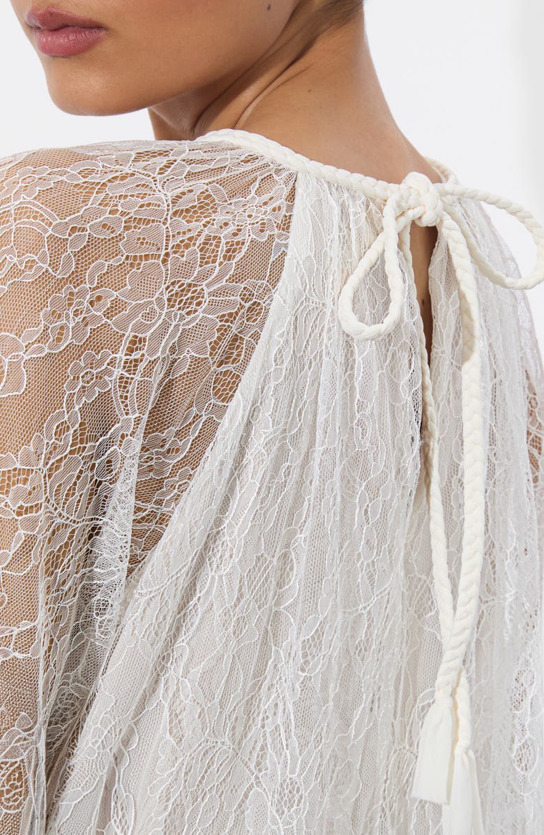 Alice + Olivia Delia Ruffle Lace Tunic Top, Alternate, color, Off White